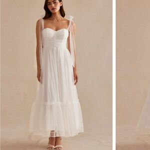 Birdy Grey White Ruched Tiered Midi Dress